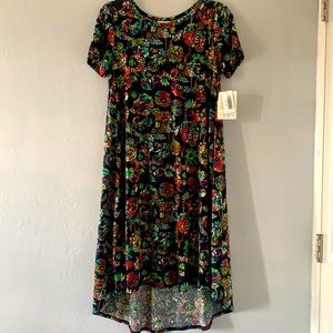 LULURAE CARLY BLACK FLORAL TUNIC DRESS SHORT SLEEVE MULTI COLORED SIZE XS